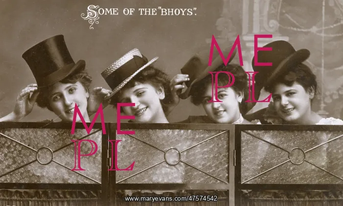 : Four female stage performers in different hats : Four female stage performers in different hats