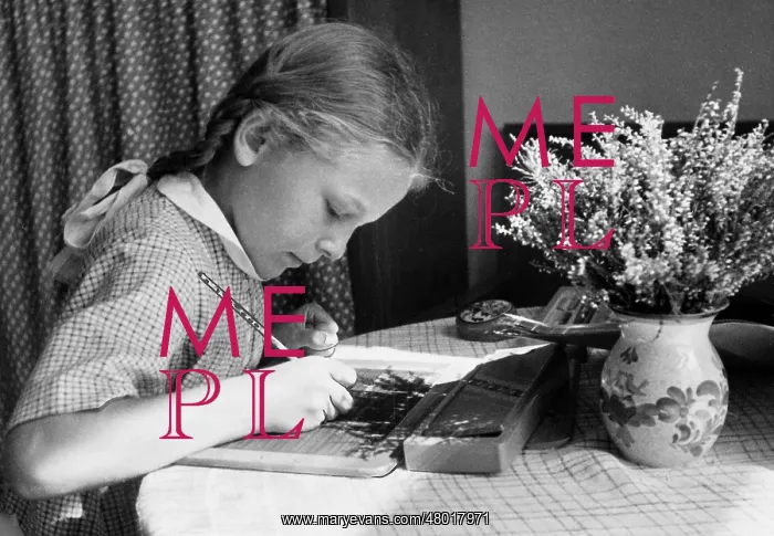 : Female student doing her homework, 1941 : Female student doing her homework, 1941