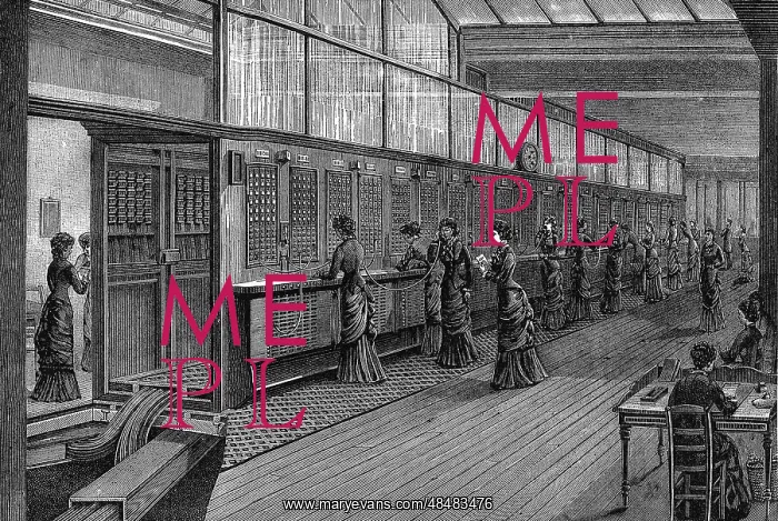 : Female telephonists at the Central Telephone Exchange : Female telephonists at the Central Telephone Exchange