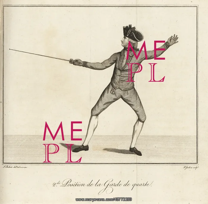 : Fencer in second position of garde de quarte : Fencer in second position of garde de quarte