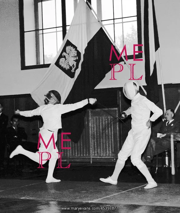 : Fencing. Prague - 1949. Sobik of People's Republic of Poland, left, : Fencing. Prague - 1949. Sobik of People's Republic of Poland, left,