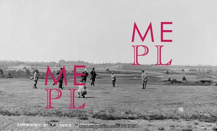 : Ferndown Golf Links 18th hole, with people playing : Ferndown Golf Links 18th hole, with people playing