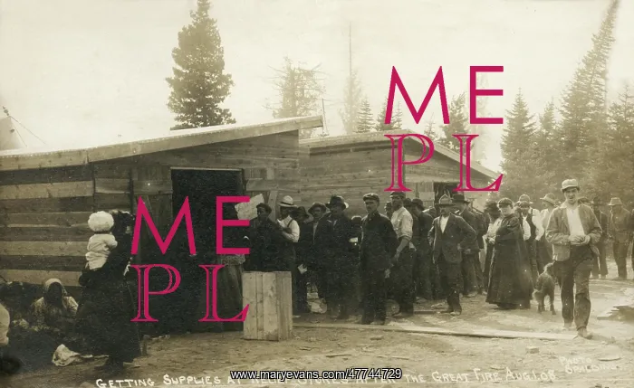 : Fernie, BC, Canada - Crowd at relief stores after the fire : Fernie, BC, Canada - Crowd at relief stores after the fire