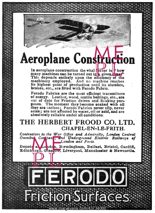 : Ferodo Fabrics For Aircraft - 1919 Advert : Ferodo Fabrics For Aircraft - 1919 Advert