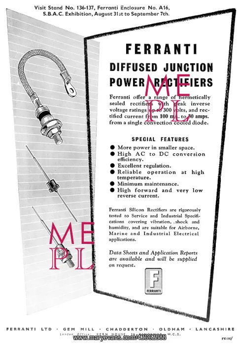 : Ferranti Diffused Junction Power Rectifiers : Ferranti Diffused Junction Power Rectifiers