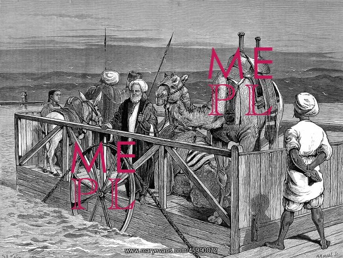 : Ferry at Kantara, Suez Canal, Egypt 1875 : Ferry at Kantara, Suez Canal, Egypt 1875
