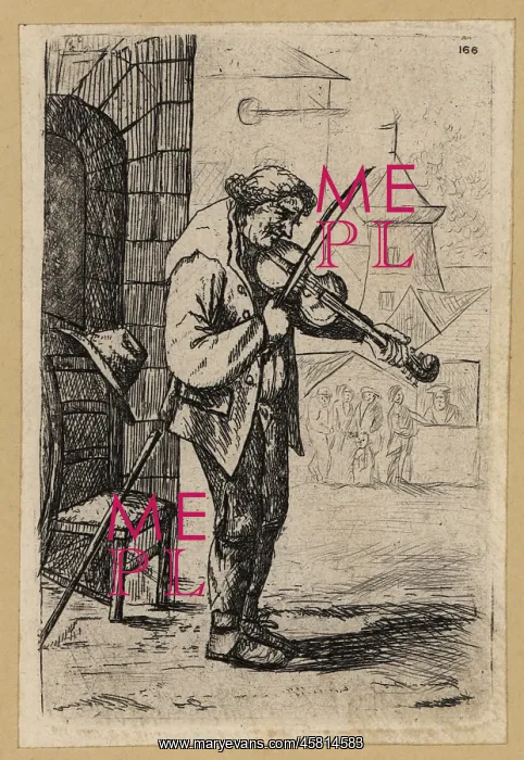 : Fiddler playing on a street corner, 18th century : Fiddler playing on a street corner, 18th century