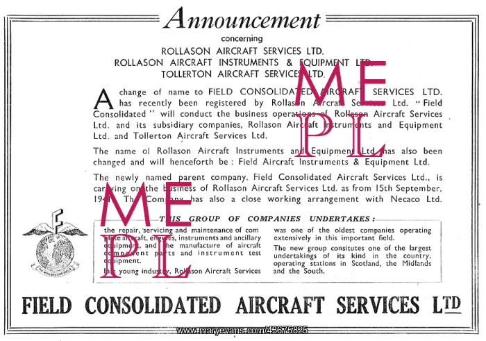 : Field Consolidated Aircraft Services : Field Consolidated Aircraft Services