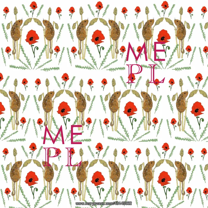  : Field mice and poppies repeating pattern
