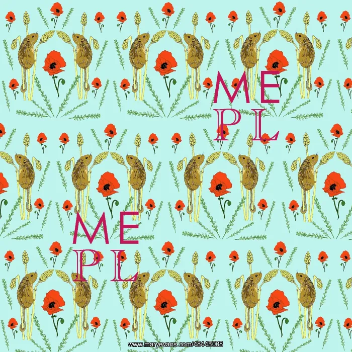 : Field mice and poppies repeating pattern