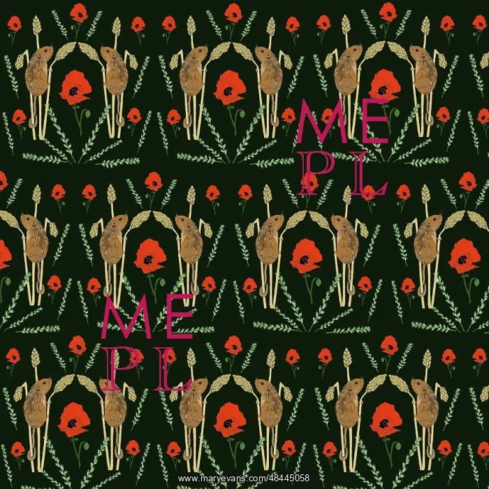  : Field mice and poppies repeating pattern