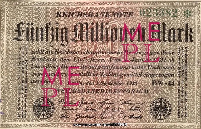 : Fifty Million Reischsmark bank note of 1923 during : Fifty Million Reischsmark bank note of 1923 during