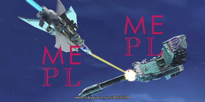: A fighter spacecraft blasts a large enemy battleship with a : A fighter spacecraft blasts a large enemy battleship with a
