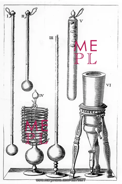 : Figs I-V: various kinds of thermometer. Fig. VI: : Figs I-V: various kinds of thermometer. Fig. VI:
