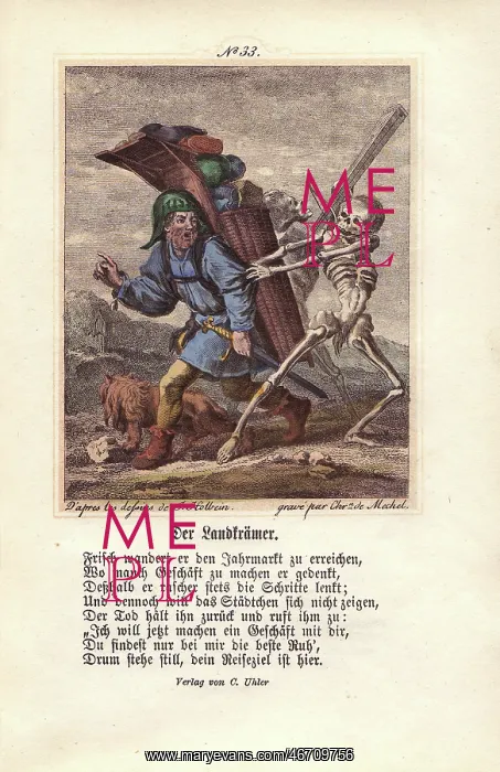 : One figure of Death grabs the Peddler, while : One figure of Death grabs the Peddler, while