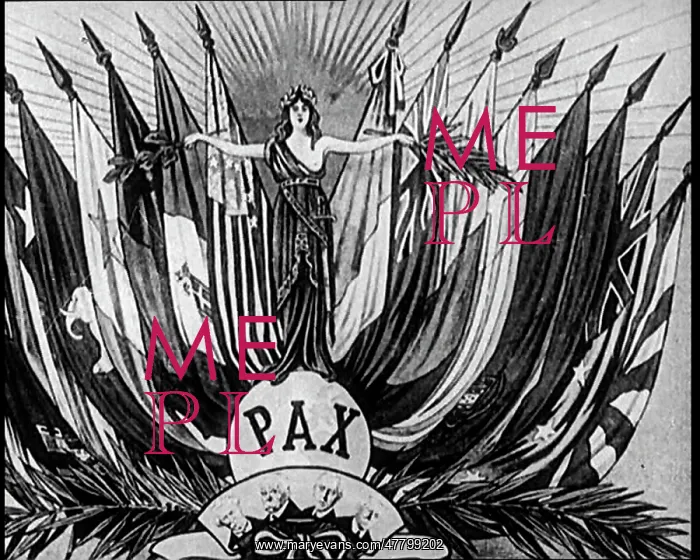  : A Still of a Figure Of Peace Surrounded By Allied Flags