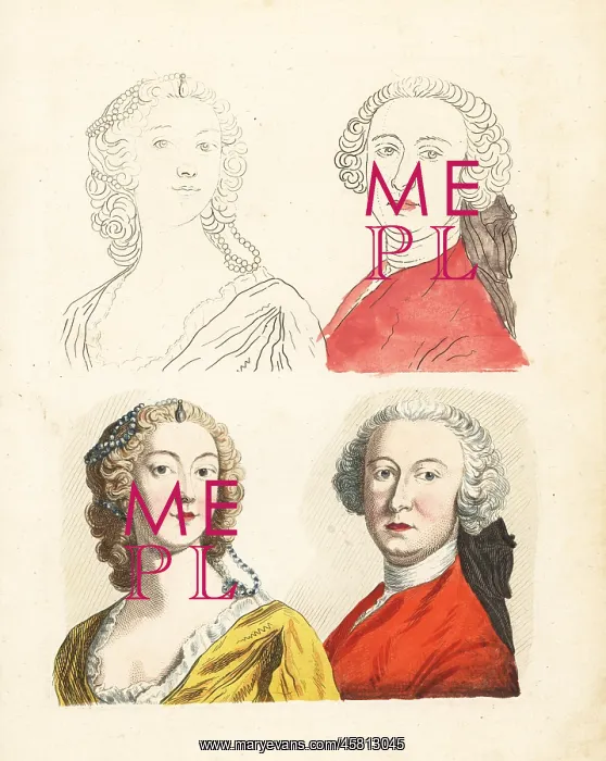 : Figures from an 18th century colouring book : Figures from an 18th century colouring book