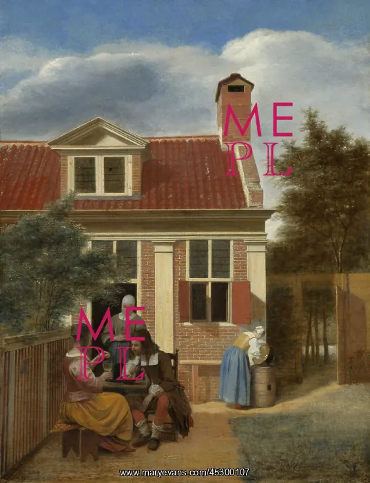 : Figures in a Courtyard Behind a House : Figures in a Courtyard Behind a House