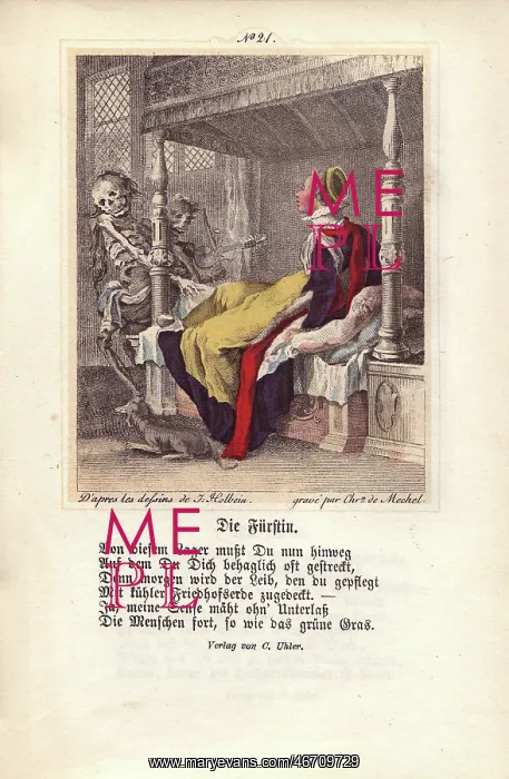 : Two figures of Death come for a Duchess sitting up in bed : Two figures of Death come for a Duchess sitting up in bed