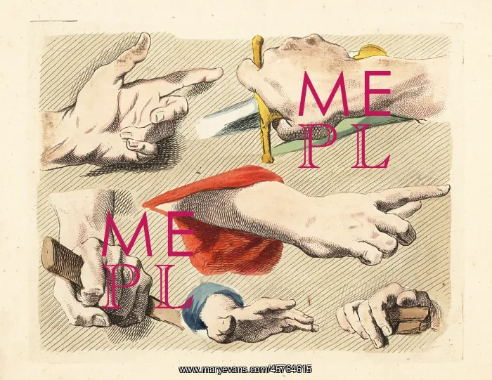 : Figures of male fingers, hands, gestures, with : Figures of male fingers, hands, gestures, with