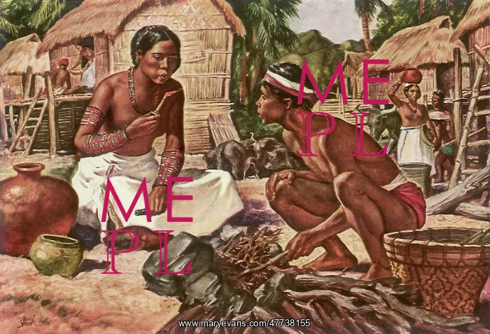 : Filipino Tribespeople attempt to start a Fire : Filipino Tribespeople attempt to start a Fire