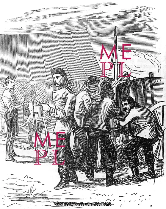 : Filling water canteens, 1872 : Filling water canteens, 1872