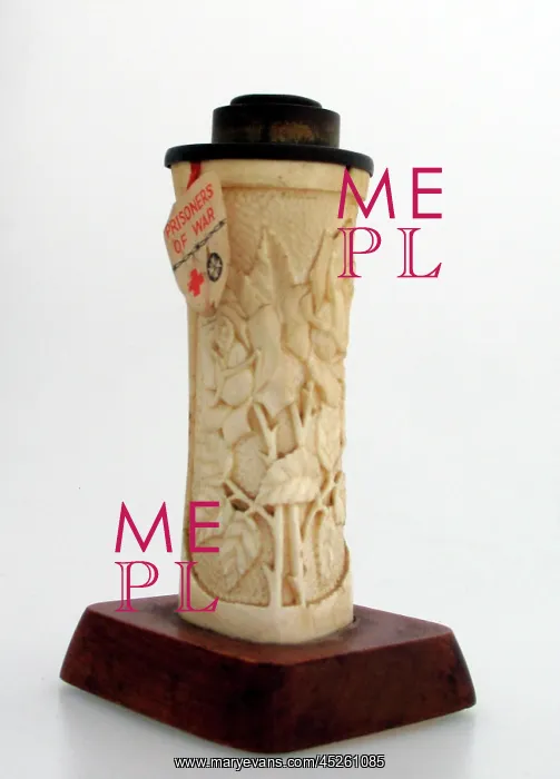 : Finely hand-carved bone candlestick by German Internee : Finely hand-carved bone candlestick by German Internee