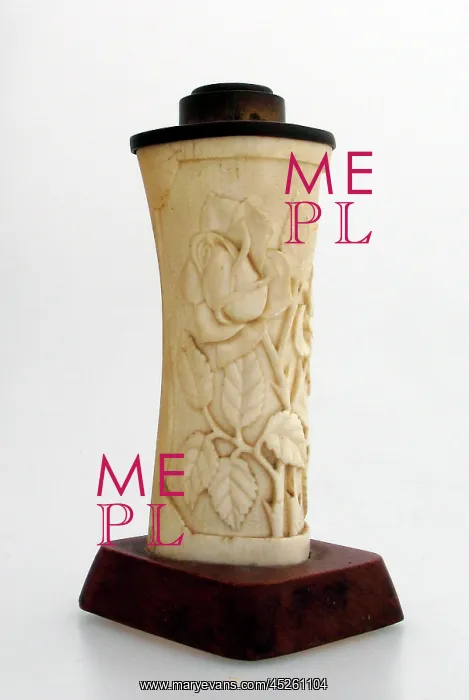 : Finely hand-carved bone candlestick by German Internee : Finely hand-carved bone candlestick by German Internee