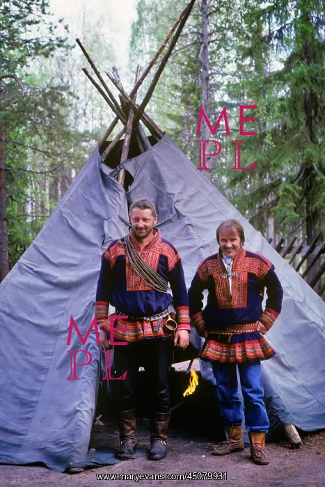 : Two Finnish Men in Authentic Sami Clothing Looking : Two Finnish Men in Authentic Sami Clothing Looking