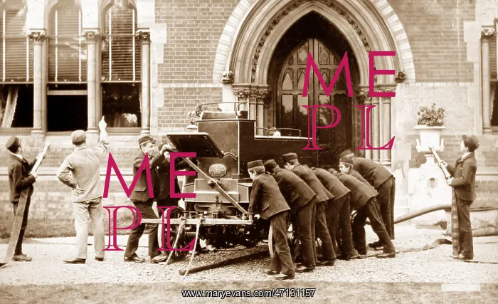 : Fire drill, Rusell Hill Schools, Purley, Victorian period : Fire drill, Rusell Hill Schools, Purley, Victorian period
