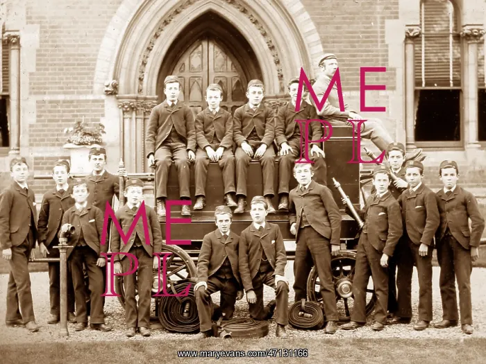 : Fire drill, Rusell Hill Schools, Purley, Victorian period : Fire drill, Rusell Hill Schools, Purley, Victorian period