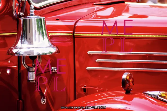  : Fire Engine Close-Up Detail of Antique Fire Truck with Bell