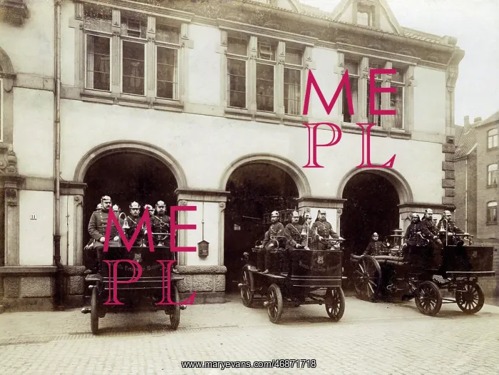 : Three fire engines and crews, Hanover, Germany : Three fire engines and crews, Hanover, Germany