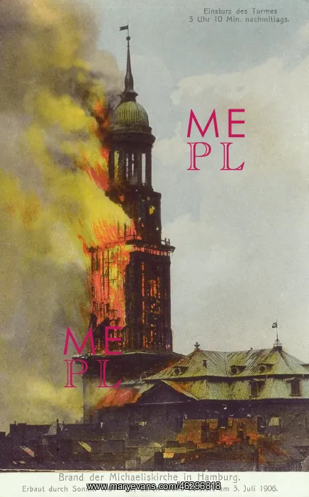 : Fire at the Michaeliskirche, Hamburg, Germany : Fire at the Michaeliskirche, Hamburg, Germany
