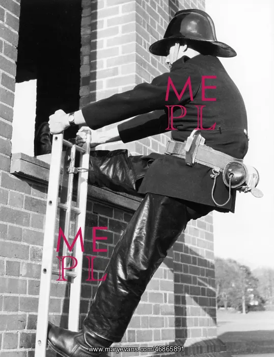  : Firefighter during hook ladder practice