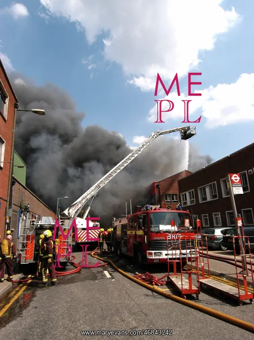 : Firefighters in action at a fire, VDC House, Wembley : Firefighters in action at a fire, VDC House, Wembley