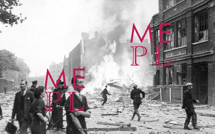 : Firefighters arriving after flying bomb attack, WW2 : Firefighters arriving after flying bomb attack, WW2