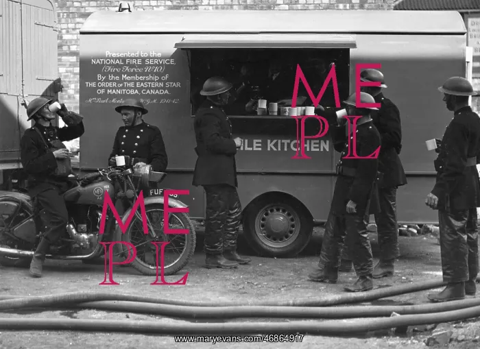  : Firefighters outside mobile kitchen, WW2