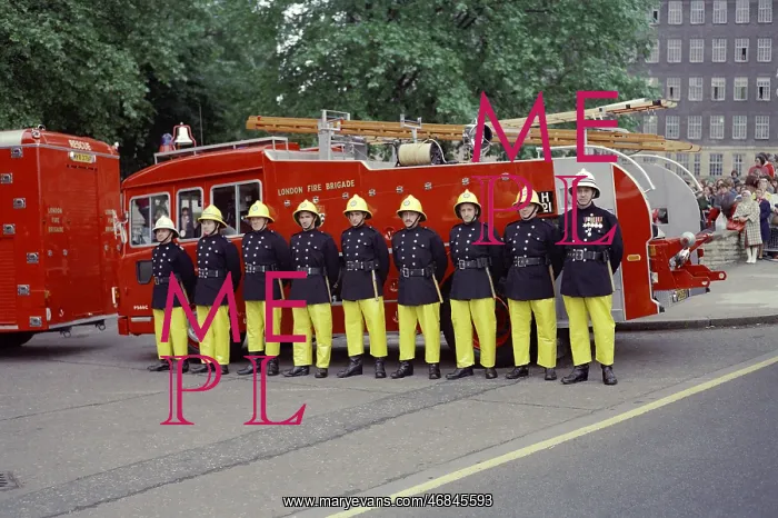 : Firefighters on parade in front of their appliance : Firefighters on parade in front of their appliance