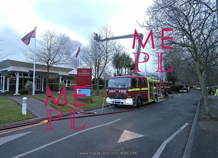 : Firefighters at scene of fire at Riverside Drive, Chiswick : Firefighters at scene of fire at Riverside Drive, Chiswick