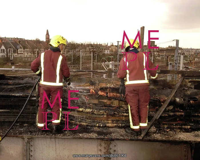 : Firefighters at scene of railway fire, West London : Firefighters at scene of railway fire, West London