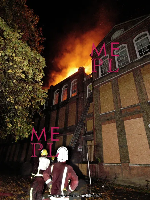 : Firefighters at the scene of a school fire, SE London : Firefighters at the scene of a school fire, SE London