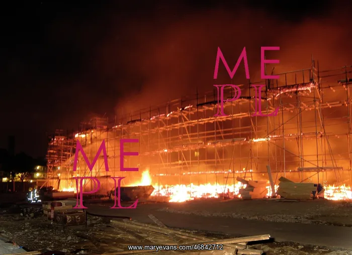 : Firefighters working at fire on building site : Firefighters working at fire on building site