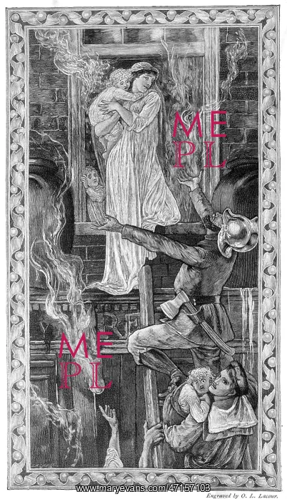 : Fireman climbing a ladder at a fire : Fireman climbing a ladder at a fire