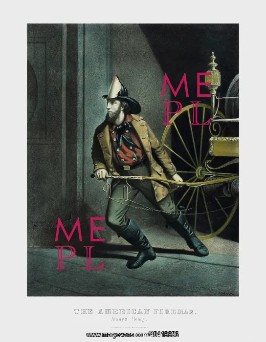 : A fireman in his coat and helmet pulling a horse : A fireman in his coat and helmet pulling a horse