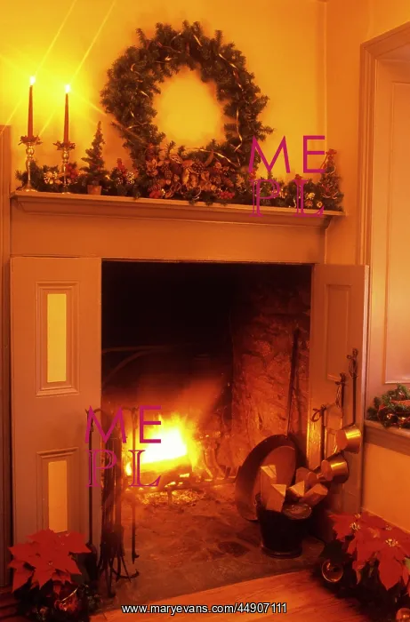 : Fireplace with christmas decorations : Fireplace with christmas decorations