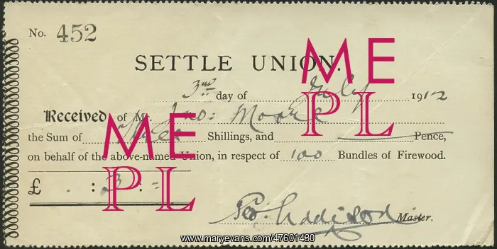 : Firewood Receipt, Settle Union, Yorkshire : Firewood Receipt, Settle Union, Yorkshire