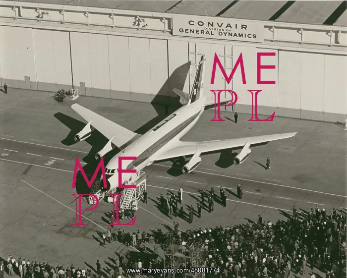 : The first Convair 880 N801TW is rolled out of the Convair : The first Convair 880 N801TW is rolled out of the Convair