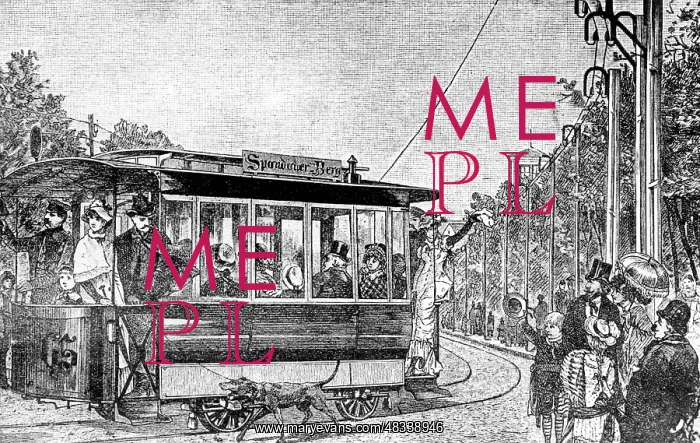 : The first electric tram with overhead line in Berlin, 1881 : The first electric tram with overhead line in Berlin, 1881