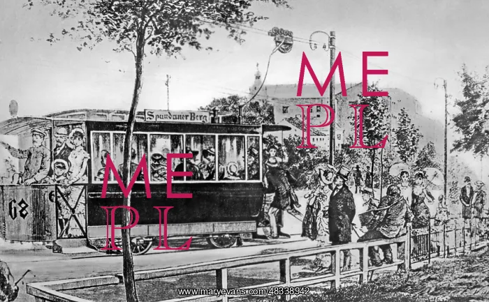 : The first electric tram with overhead line in Berlin, 1882 : The first electric tram with overhead line in Berlin, 1882
